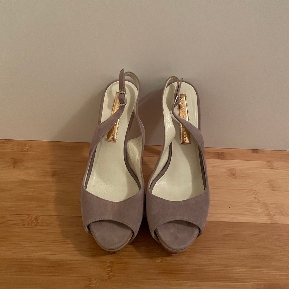Rupert Sanderson Suede Platform Slingback Sandals. Size 36.5